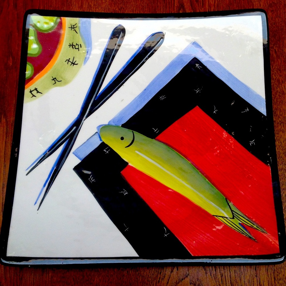 10” square ceramic Mary Naylor designed platter or wall decor. Sushi theme.